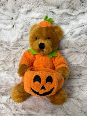 Halloween Pumpkin Bear Plush Toy - Orange. Y2K
